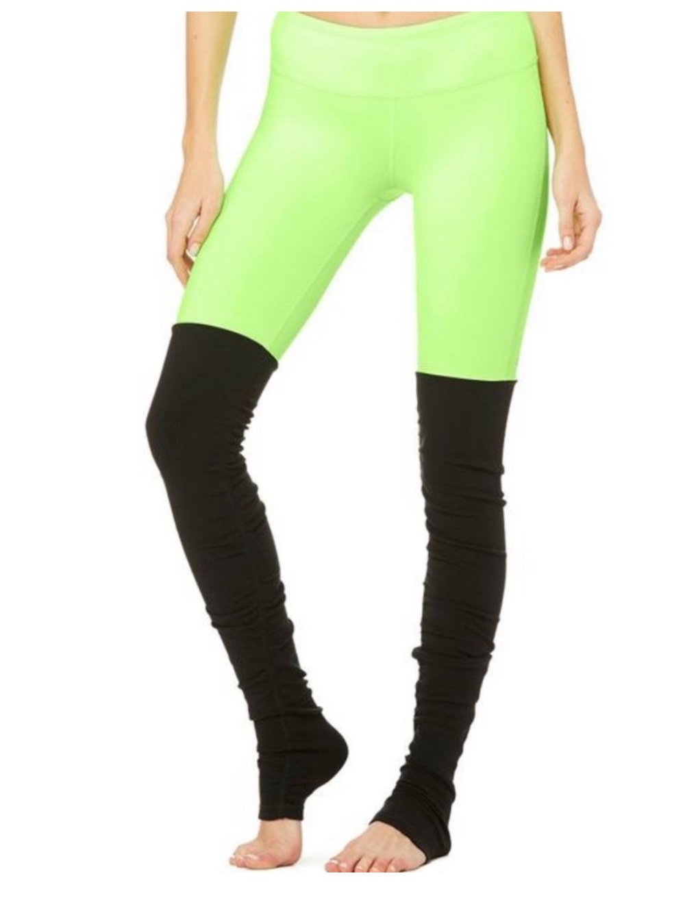 ALO Yoga Goddess Ribbed Legging in a vibrant Green & Black | Size Medium - Picture 2 of 10